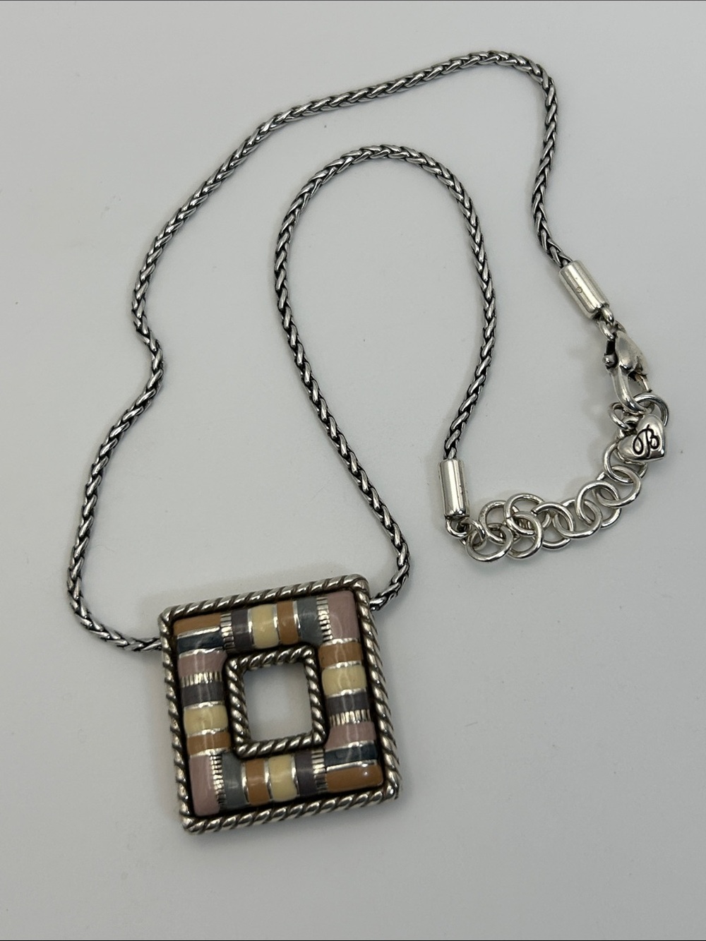 Brighton Cabana Necklace Neutral Tones Square Pendant Silver Plated 18"L - Picture 14 of 15